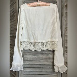 Phillip Lim 3.1 Cropped Top Size Large in Antique White with Lace Accent